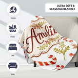 Watercolor Candy Canes Gift Box Berries and Winter Botanical Lovely  Personalised Custom Name Super Soft Fleece Blanket Bed Sofa Throw