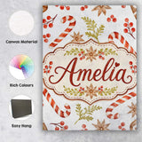 Personalised Name Watercolor Candy Canes Custom  Unique Gift Idea Elegant Feature Canvas Wall Art Print Decor Picture Ready to Hang