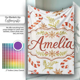 Watercolor Candy Canes Gift Box Berries and Winter Botanical Lovely  Personalised Custom Name Super Soft Fleece Blanket Bed Sofa Throw