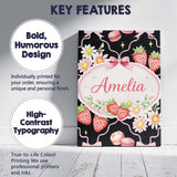 Personalised Name Strawberry Cherry Daisy Soft Neutral Outline Cute Custom Canvas Wall Art Print Decor Picture Ready to Hang