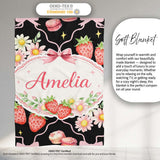Strawberry Cherry Daisy Soft Neutral Outline Cute Coquette Floral  Personalised Custom Name Super Soft Fleece Blanket Bed Sofa Throw