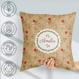 Custom Name Minimal Christmas Hanging Baubles Holly Branches and Square Filled Cushion Throw Pillow Sofa Bed Home Decor Zip Washable UK Made