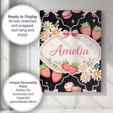 Personalised Name Strawberry Cherry Daisy Soft Neutral Outline Cute Custom Canvas Wall Art Print Decor Picture Ready to Hang