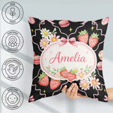 Custom Name Strawberry Cherry Daisy Soft Neutral Coquette Floral Square Filled Cushion Throw Pillow Sofa Bed Home Decor Zip Washable UK Made