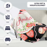 Strawberry Cherry Daisy Soft Neutral Outline Cute Coquette Floral  Personalised Custom Name Super Soft Fleece Blanket Bed Sofa Throw