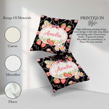 Custom Name Strawberry Cherry Daisy Soft Neutral Coquette Floral Square Filled Cushion Throw Pillow Sofa Bed Home Decor Zip Washable UK Made