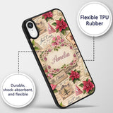 Vintage Floral Christmas Cards Poinsettia Roses Custom Name Protective Phone Case Mobile Cover Durable Everyday Smartphone Shock Resistant