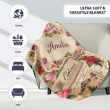 Vintage Floral Christmas Cards Poinsettia Roses and Antique Paper  Personalised Custom Name Super Soft Fleece Blanket Bed Sofa Throw
