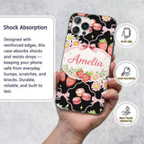 Strawberry Cherry Daisy Soft Neutral Outline Cute Custom Name Protective Phone Case Mobile Cover Durable Everyday Smartphone Shock Resistant