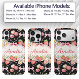 Strawberry Cherry Daisy Soft Neutral Outline Cute Custom Name Protective Phone Case Mobile Cover Durable Everyday Smartphone Shock Resistant