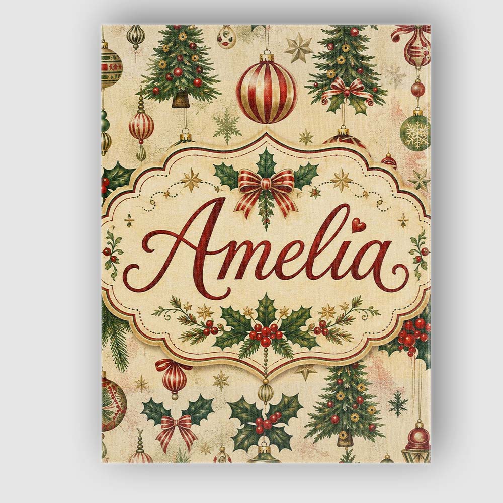 Personalised Name Classic Christmas Baubles Custom  Bespoke Interior Contemporary Canvas Wall Art Print Decor Picture Ready to Hang