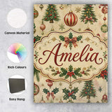 Personalised Name Classic Christmas Baubles Custom  Bespoke Interior Contemporary Canvas Wall Art Print Decor Picture Ready to Hang