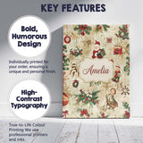 Personalised Name Whimsical Santa Claus Custom  Modern Room Accent Elegant Feature Canvas Wall Art Print Decor Picture Ready to Hang