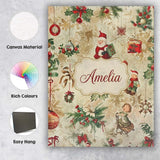 Personalised Name Whimsical Santa Claus Custom  Modern Room Accent Elegant Feature Canvas Wall Art Print Decor Picture Ready to Hang