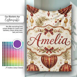 Vintage Christmas Bells Holly Leaves Pine Branches and Festive  Personalised Custom Name Super Soft Fleece Blanket Bed Sofa Throw