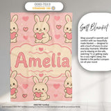 Cute Bunny Heart Cartoon Animal Love Pattern Perfect Gift for Her  Personalised Custom Name Super Soft Fleece Blanket Bed Sofa Throw