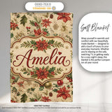 Delicate Christmas Florals Holly Berries Pine Sprigs and Festive  Personalised Custom Name Super Soft Fleece Blanket Bed Sofa Throw