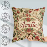 Custom Name Delicate Christmas Florals Holly Berries Pine Sprigs Square Filled Cushion Throw Pillow Sofa Bed Home Decor Zip Washable UK Made