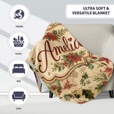 Delicate Christmas Florals Holly Berries Pine Sprigs and Festive  Personalised Custom Name Super Soft Fleece Blanket Bed Sofa Throw