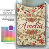 Delicate Christmas Florals Holly Berries Pine Sprigs and Festive  Personalised Custom Name Super Soft Fleece Blanket Bed Sofa Throw