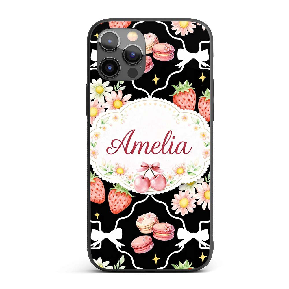 Strawberry Cherry Daisy White Printed Design Custom Name Protective Phone Case Mobile Cover Durable Everyday Smartphone Shock Resistant