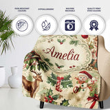 Vintage Christmas Children Santa Tree Ornaments Holly Festive Lovely  Personalised Custom Name Super Soft Fleece Blanket Bed Sofa Throw