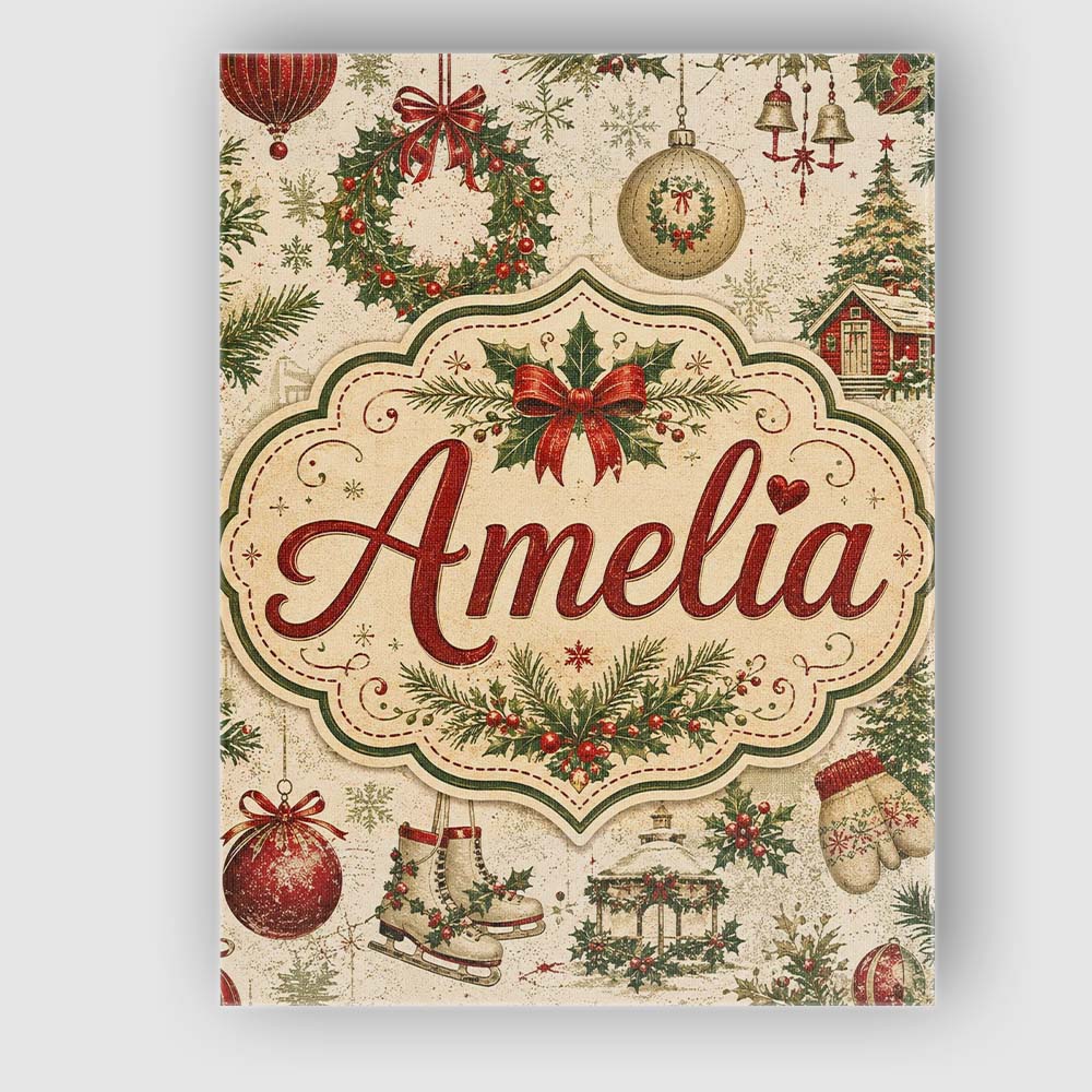 Personalised Name Rustic Christmas Wreath Custom  Unique Gift Idea Elegant Feature Canvas Wall Art Print Decor Picture Ready to Hang