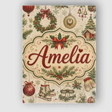 Personalised Name Rustic Christmas Wreath Custom  Unique Gift Idea Elegant Feature Canvas Wall Art Print Decor Picture Ready to Hang