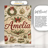 Rustic Christmas Wreath Bells Pine Branches Baubles and Snowy Lovely  Personalised Custom Name Super Soft Fleece Blanket Bed Sofa Throw