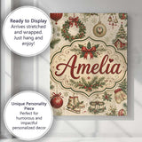 Personalised Name Rustic Christmas Wreath Custom  Unique Gift Idea Elegant Feature Canvas Wall Art Print Decor Picture Ready to Hang