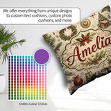 Custom Name Rustic Christmas Wreath Bells Pine Baubles and Snowy Square Filled Cushion Throw Pillow Sofa Bed Home Decor Zip Washable UK Made
