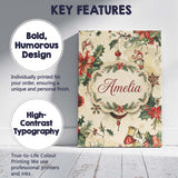 Personalised Name Elegant Christmas Floral Custom  Bespoke Contemporary Statement Canvas Wall Art Print Decor Picture Ready to Hang