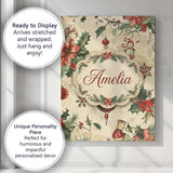 Personalised Name Elegant Christmas Floral Custom  Bespoke Contemporary Statement Canvas Wall Art Print Decor Picture Ready to Hang