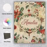 Personalised Name Elegant Christmas Floral Custom  Bespoke Contemporary Statement Canvas Wall Art Print Decor Picture Ready to Hang