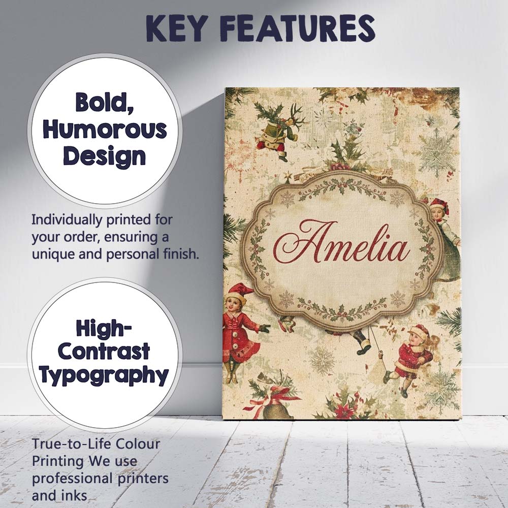 Personalised Name Victorian Style Christmas Custom  Bespoke Interior Contemporary Canvas Wall Art Print Decor Picture Ready to Hang