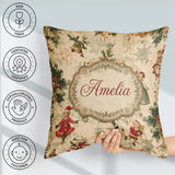 Custom Name Victorian Style Christmas Children Holly and Festive Square Filled Cushion Throw Pillow Sofa Bed Home Decor Zip Washable UK Made