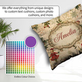 Custom Name Victorian Style Christmas Children Holly and Festive Square Filled Cushion Throw Pillow Sofa Bed Home Decor Zip Washable UK Made