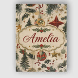 Personalised Name Classic Christmas Ornaments Custom Unique Gift Idea Modern Room Accent Canvas Wall Art Print Decor Picture Ready to Hang