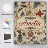 Personalised Name Classic Christmas Ornaments Custom Unique Gift Idea Modern Room Accent Canvas Wall Art Print Decor Picture Ready to Hang
