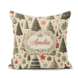 Custom Name Festive Christmas Trees Gifts and Ornaments Seamless Square Filled Cushion Throw Pillow Sofa Bed Home Decor Zip Washable UK Made
