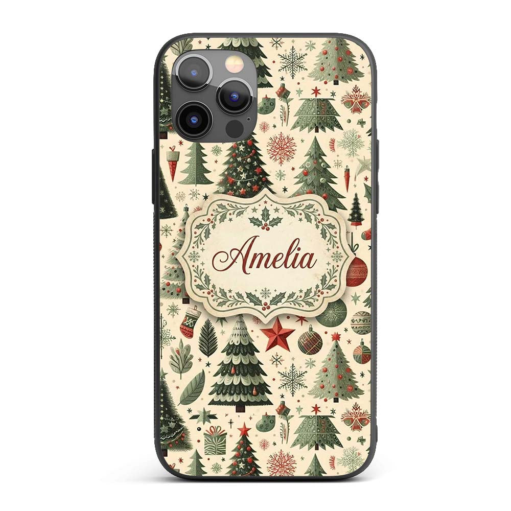 Festive Christmas Trees Gifts Snowflakes and Custom Name Protective Phone Case Mobile Cover Durable Everyday Smartphone Shock Resistant