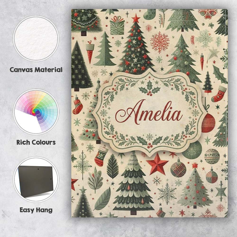 Personalised Name Festive Christmas Trees Custom  Unique Gift Idea Elegant Feature Canvas Wall Art Print Decor Picture Ready to Hang