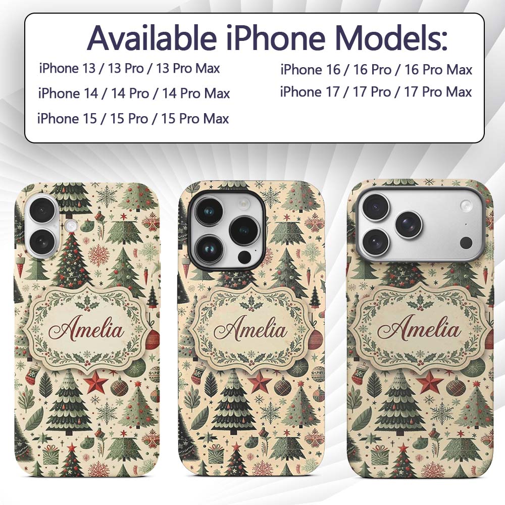 Festive Christmas Trees Gifts Snowflakes and Custom Name Protective Phone Case Mobile Cover Durable Everyday Smartphone Shock Resistant