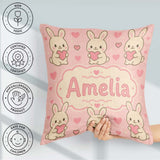 Custom Name Cute Bunny Heart Cartoon Animal Pattern Perfect for Square Filled Cushion Throw Pillow Sofa Bed Home Decor Zip Washable UK Made