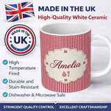 Personalized Custom Name Classic Navy Blue Gingham Check Seamless Pattern Cute Unique Gift 11oz Ceramic Coffee Tea Mug White Large Handle