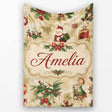 Vintage Christmas Santa Children Holly Ornaments Snowflakes Festive  Personalised Custom Name Super Soft Fleece Blanket Bed Sofa Throw