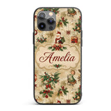 Vintage Christmas Santa Children Holly Ornaments Custom Name Protective Phone Case Mobile Cover Durable Everyday Smartphone Shock Resistant