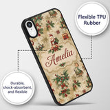Vintage Christmas Santa Children Holly Ornaments Custom Name Protective Phone Case Mobile Cover Durable Everyday Smartphone Shock Resistant