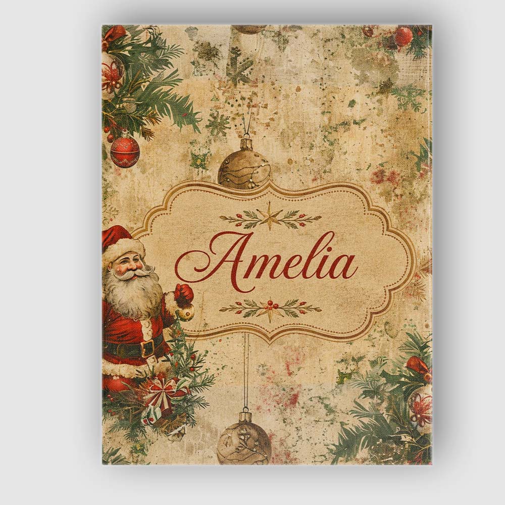 Personalised Name Rustic Santa Claus Custom Premium Decorative Design Modern Room Accent Canvas Wall Art Print Decor Picture Ready to Hang