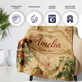 Rustic Santa Claus Christmas Pine Branches Baubles Vintage Holiday  Personalised Custom Name Super Soft Fleece Blanket Bed Sofa Throw